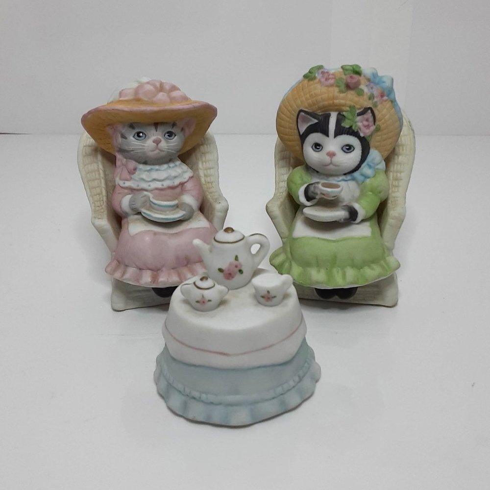 Schmid Afternoon Tea with Kitty Cucumber & Ellie Collectable Figurines 1992